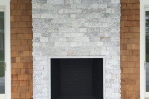 Afyon Cloud® Splitface Fireplace & Matching Sandblasted Frame